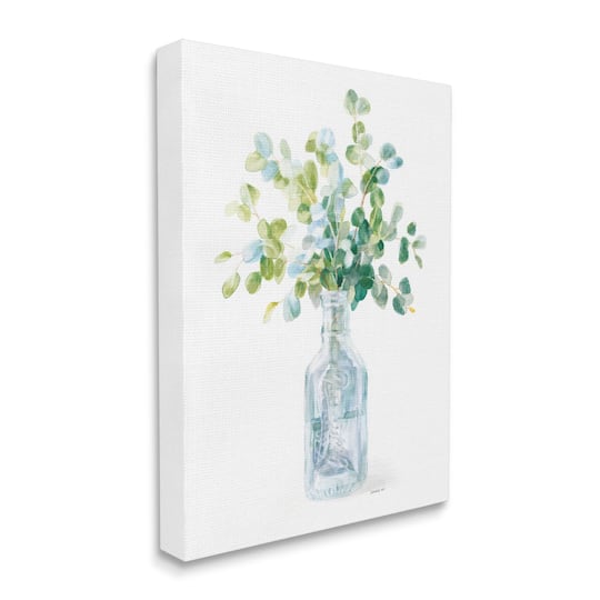 Stupell Industries Flower Jar Still Life Green Blue Painting Canvas Wall Art
